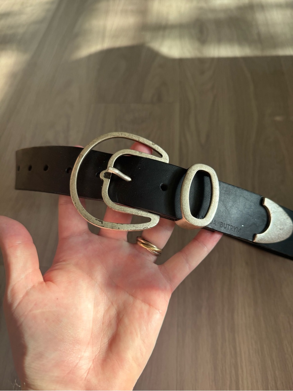 Magda Butrym Black Leather Western Belt Gold Sculptural Buckle One Size - Picture 3 of 7